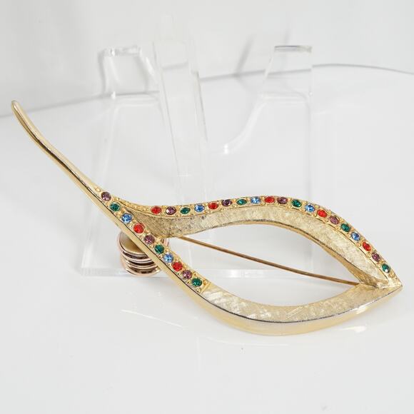 Unbranded Jewelry - Vintage Designer Leaf Motif Rhinestone Brooch Multicolor Gold-Tone Maximalist